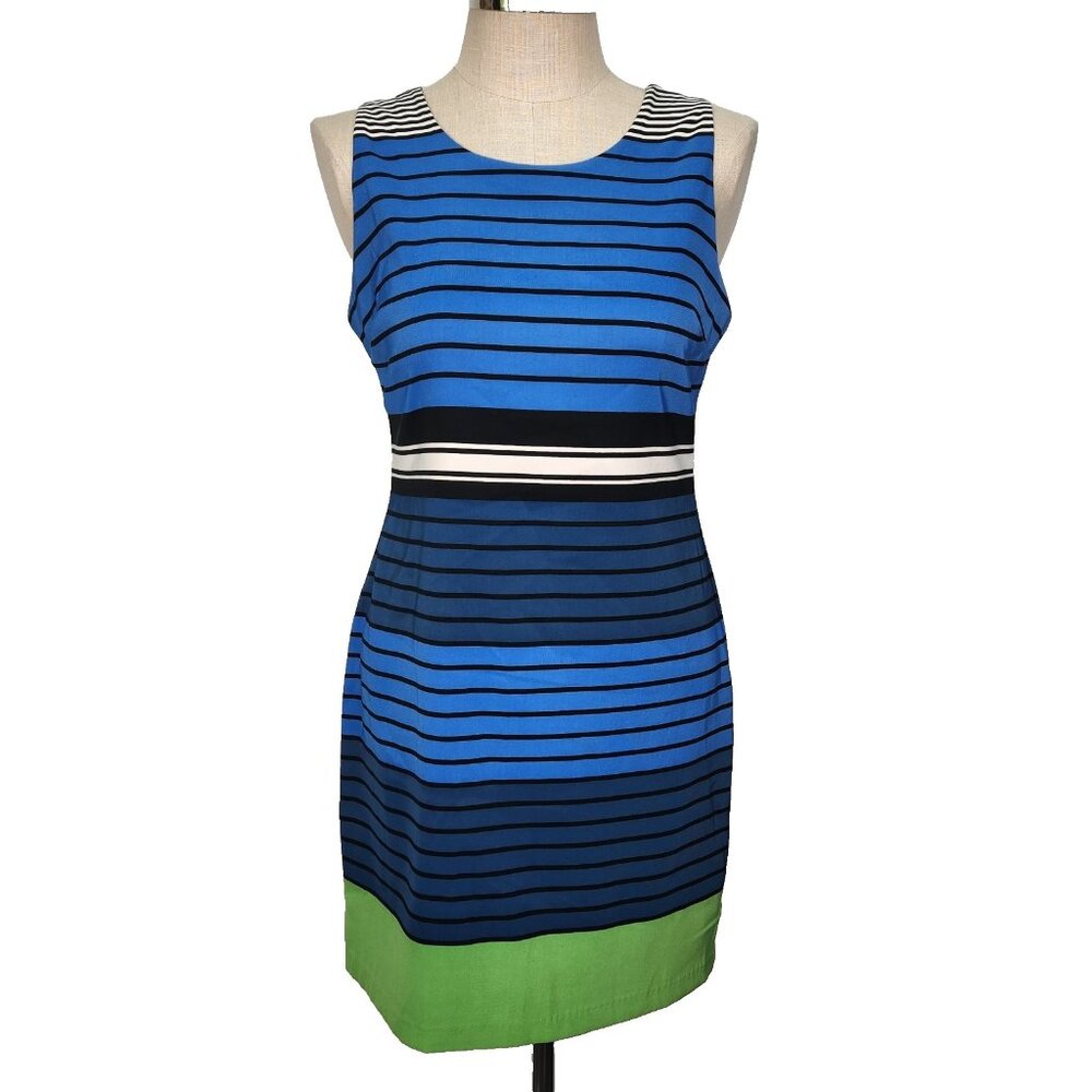 Pim + Larkin Sleeveless Sheath Dress M Blue Striped Back‎ Zip Lined Office Bold